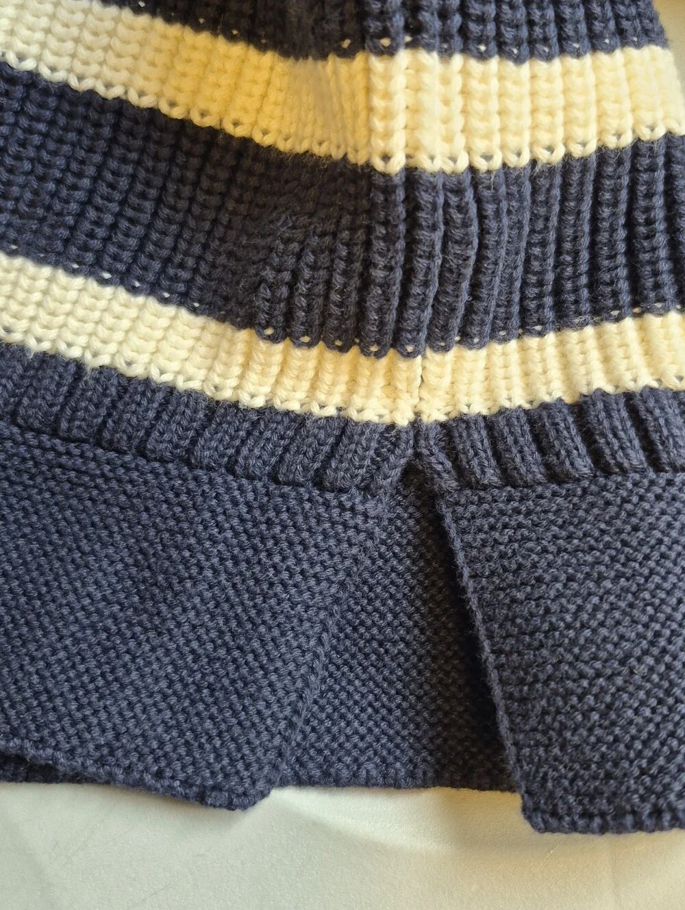 Banana Republic Fisherman Sweater Navy Striped Organic Cotton Men's Sz Small EUC